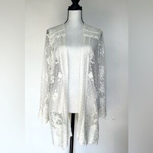 Belle by Kim Gravel Lace Fairy Core Cardigan Sz Large Ivory Open Front Whimsical